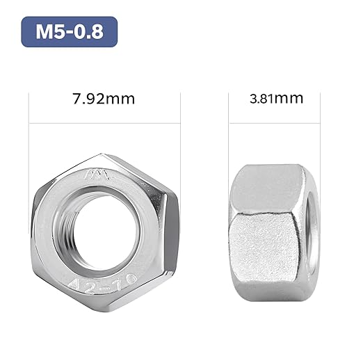 300 Pack M5-0.8 Hex Nuts, Stainless Steel 304 (18-8) Hex Nut, M5 Nuts Standard Metric Coarse Thread Hex Machine Screw Nuts