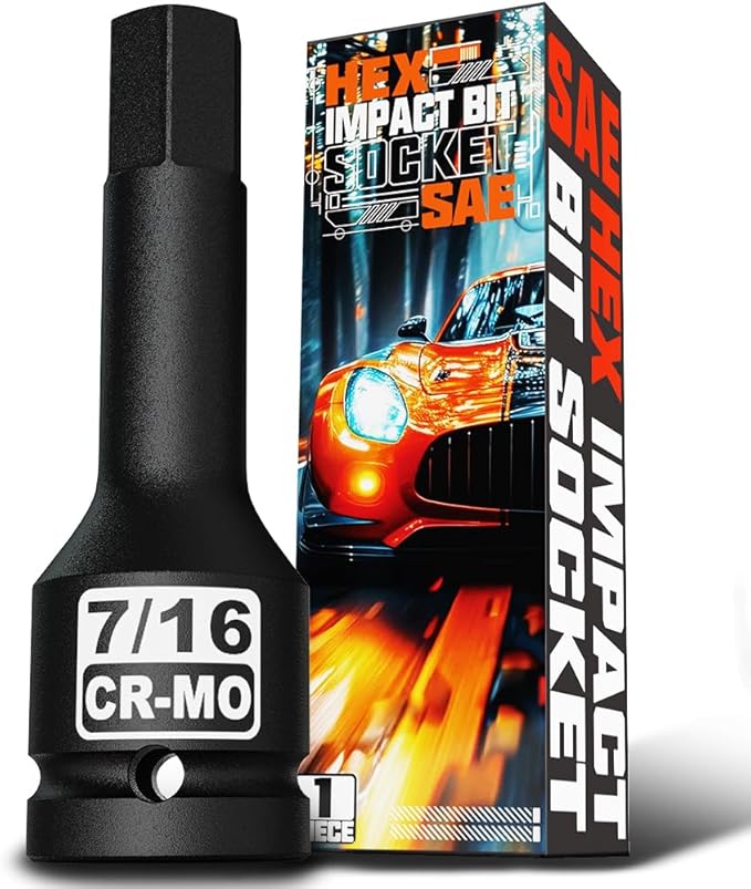1/2" Drive H7/16-Inch Impact Hex Bit Socket, SAE Allen Bit Socket, Cr-Mo Steel, Removing Loosening Hexagon Bolts