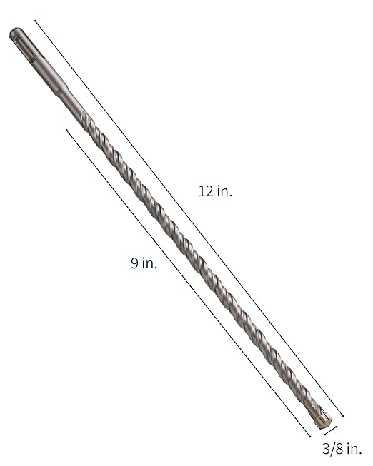 3/8 Inch x 12 Inch SDS Plus Rotary Hammer Drill Bit, Firecore Tungsten Carbide Long Drill Bits for Concrete Masonry Ceramic Tile Cement Walls Brick Rocks Stone, Brocas para Concreto