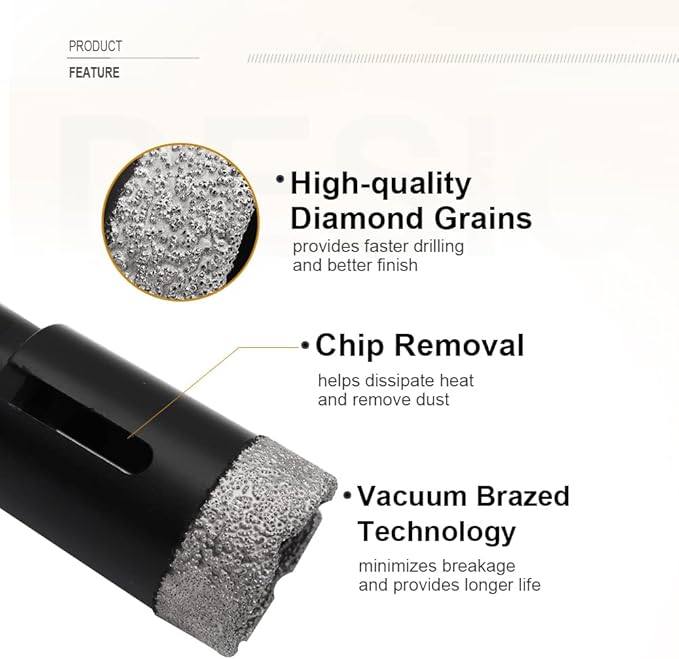 SHDIATOOL Diamond Core Drill Bits 1-1/2 Inch for Porcelain Ceramic Tile Marble Brick Vacuum Brazed Hole Saw 38mm