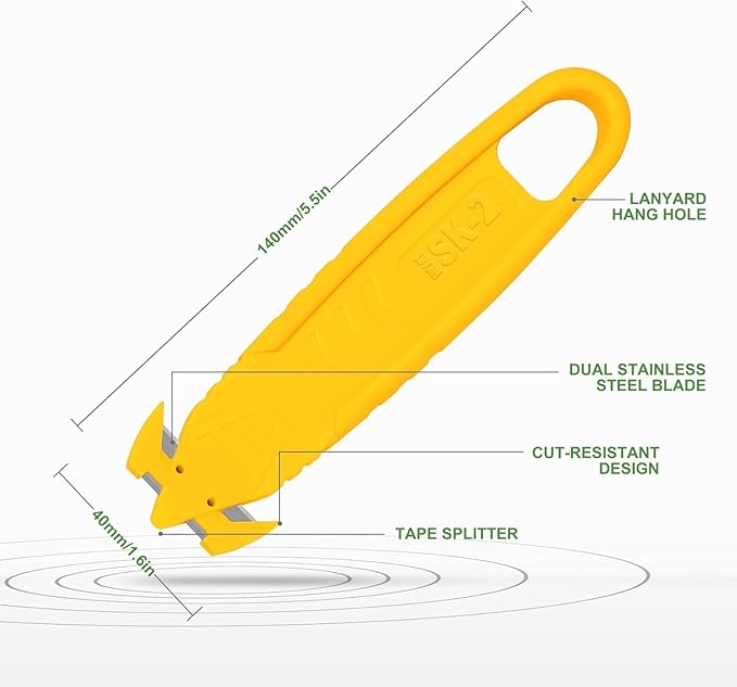 40 Pcs Safety Box Cutter T TOVIA Knife of Double-sided Recessed Concealed Blade, Cutter Stainless Steel Package Opener
