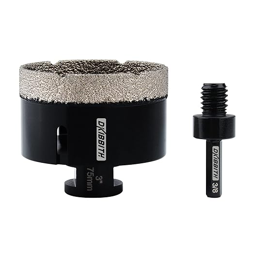 DKIBBITH 3'' Dry Diamond Core Drill Bit 75mm Diameter Tile Bits Vacuum Brazed Angle Grinder Hole Saw for Porcelain Ceramic Granite Brick Concrete with 5/8-11 Thread to 3/8'' Hex Shank Adapter, Black