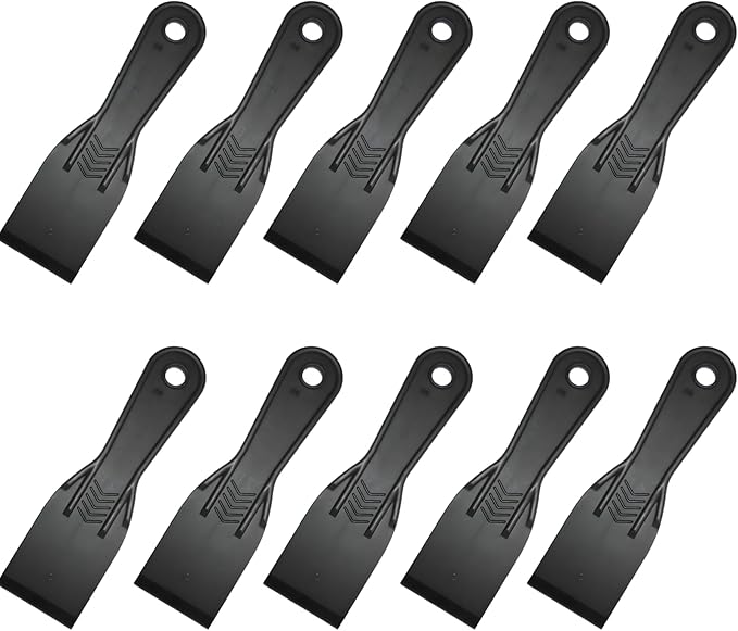 10 Piece Plastic Putty Knife Set 2 Inch Black Flexible Spackling Knives for Wall Repair Plaster Application and Finishing Tools Durable Plastic Putty Knife Set for Home Improvement