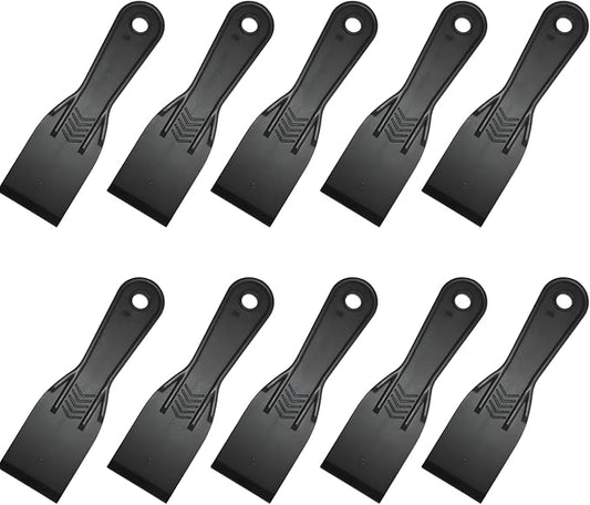 10 Piece Plastic Putty Knife Set 2 Inch Black Flexible Spackling Knives for Wall Repair Plaster Application and Finishing Tools Durable Plastic Putty Knife Set for Home Improvement