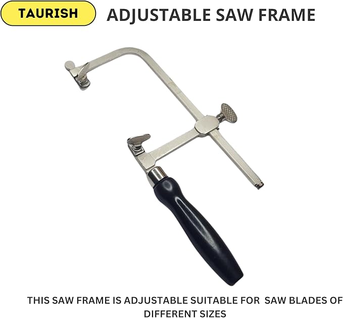 German Style Jeweler's Saw Frame with 144 Assorted Blades - Adjustable for Woodworking, Jewelry Making, Craft & Hobby Use