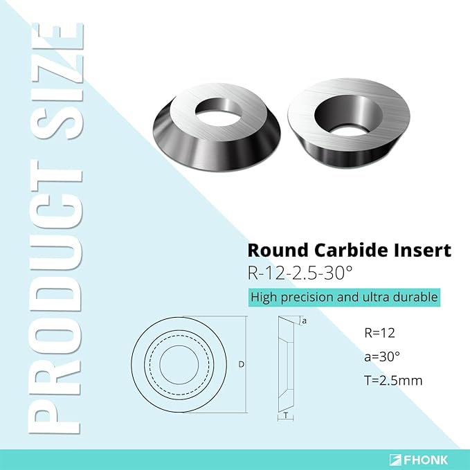 12mm Round Carbide Inserts Blades for Woodworking, Tungsten Carbide Cutters Knives for Ci3 Woodturning, Wood Finisher Hollower Lathe Tools, 10 pcs (R-?12x2.5-30째)
