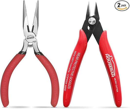 2-Piece Mini Pliers Set ??5" Needle Nose Pliers & Flush Wire Cutters, High-Carbon Steel, Spring-Loaded, Anti-Rust Coating, Jewelry & Electronics Repair, Zip Ties, Crafts