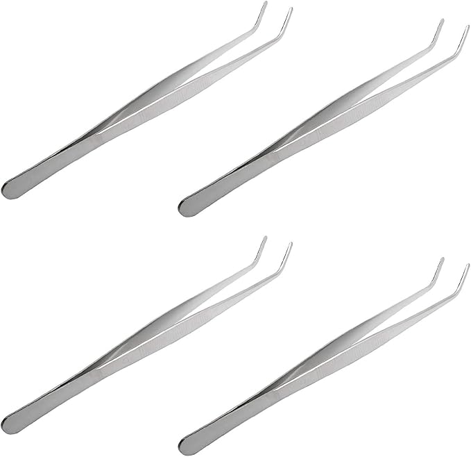 Aoje-Link Stainless Steel Tweezers with Curved Serrated Tip Sewing Machine Electronic Repair Tweezers Pliers Multi-Purpose Tweezers Tool Pliers Silver 4pcs