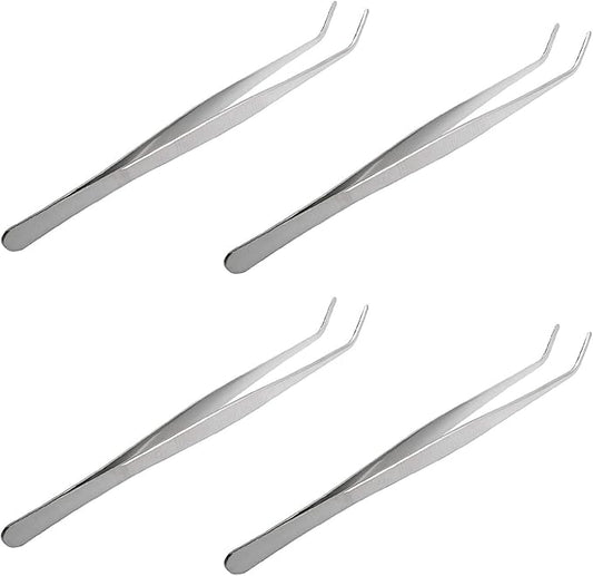 Aoje-Link Stainless Steel Tweezers with Curved Serrated Tip Sewing Machine Electronic Repair Tweezers Pliers Multi-Purpose Tweezers Tool Pliers Silver 4pcs