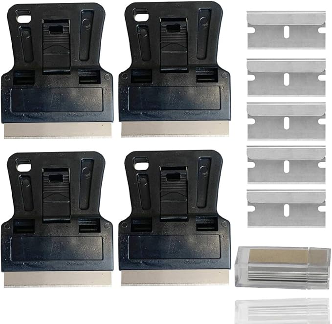 Mini Plastic Razor Blade Scraper High Visibility Window Scraper Paint Scraper with 5 Spare Metal Razor Scraper Blades Scraping Sticker Decal Residue Label,Black