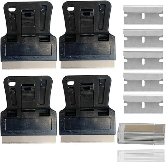 Mini Plastic Razor Blade Scraper High Visibility Window Scraper Paint Scraper with 5 Spare Metal Razor Scraper Blades Scraping Sticker Decal Residue Label,Black