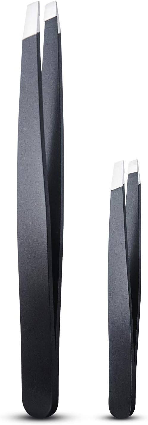 LePinko 2PCS Tweezers Set for Women and Men, Precision Tweezer kit for Ingrown hair, Facial Hairs, Chin Hair, and Splinter Removal, Professional Eyebrow Plucker Tweezers, Black