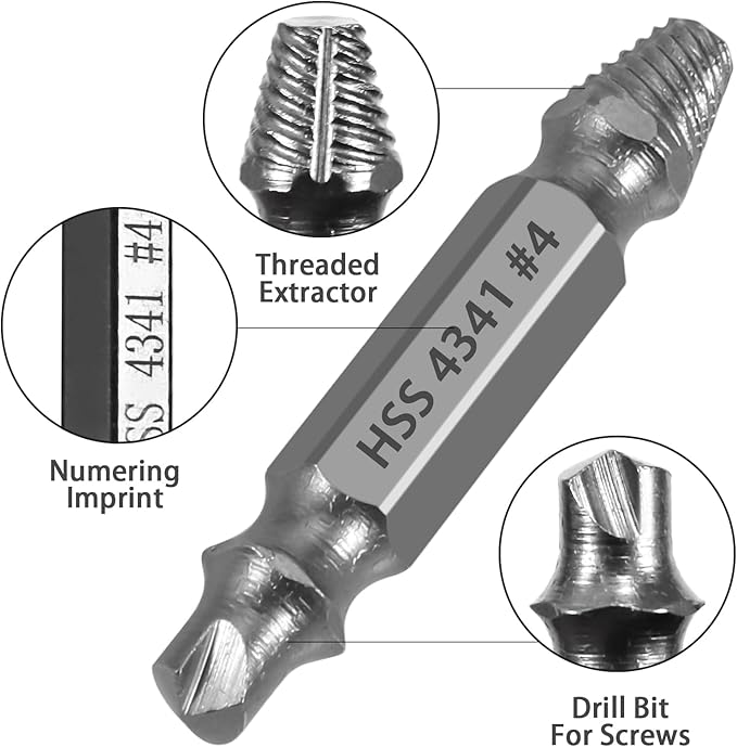 HSS 4341 Damaged Screw Extractor Set, 5-Piece Drill Bit Kit for Stripped Screws and Bolts, Grey, 2-14mm Range, High-Speed Steel with Storage Case