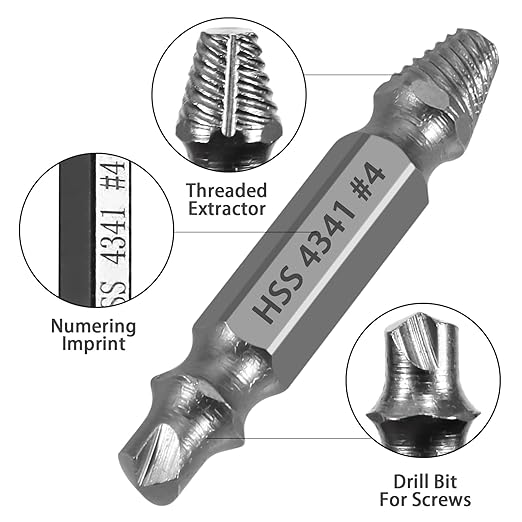 5-Piece HSS Screw Extractor Set, Professional Grade Drill Bit Kit for Damaged Screws, Grey Industrial Finish, Sizes 0-4, with Storage Case