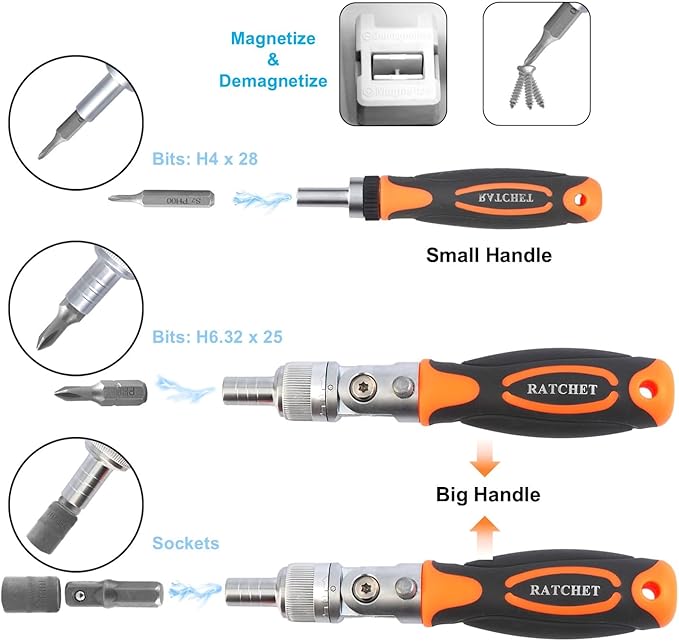 Ratcheting Screwdriver Set, 68 in 1, Sockets & Bits, Magnetic Screwdriver Kit with Extension Shaft, Repair Tool for PC, Xbox, Bike, Motorcycle, Car, DIY