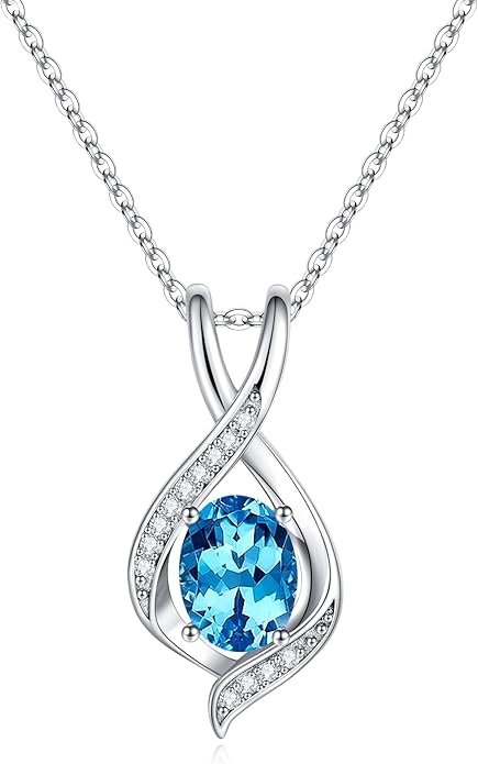 SMILEST Oval Sparkle Birthstone Pendant Necklace, 925 Sterling Silver Gemstone Pendant Anniversary Birthday Gifts for Women Wife Girlfriend Mom Grandma Birthstone Necklace for Women Jewelry Gifts