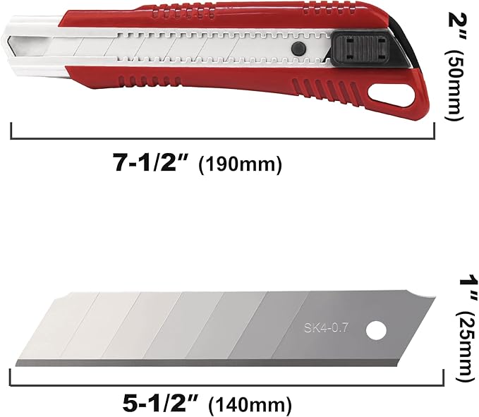 HAUTMEC 10PCS 25mm Utility Knife, Heavy Duty Auto-Lock, Retractable Box Cutter with 2pcs Spare Snap-off Sharp Blades HT0080-10PC
