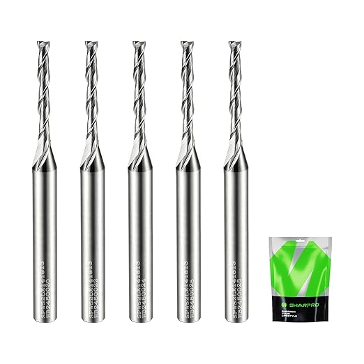 Extra Long 1/8 Router Bit 1/4 Shank, Spiral Upcut Router Bits 1/4 Inch Shank 1/8 Inch Cutting Dia. 1 CL. 3'' OVL. Carbide CNC Router Bit, Ideal for Wood Inlay, Plunge Plastic 5PCS