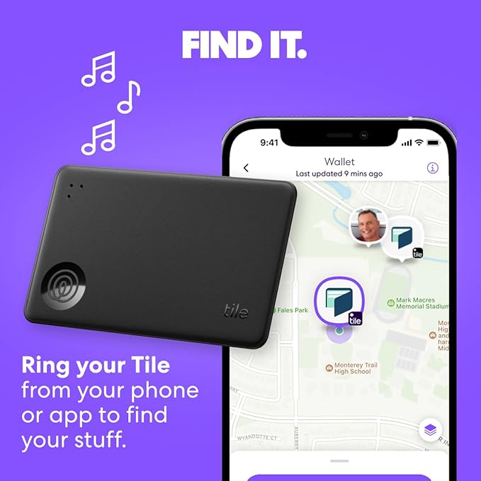 Tile by Life360 Slim - Wallet Finder, Bluetooth Tracker and Item Locator for Luggage Tags, Passports and More. Both iOS and Android Compatible. Phone Finder. 1-Pack (Navy Blaze)