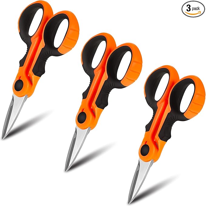 Honoson 3 Pcs 5.7" Fishing Scissors Braided Line Cutters Fishing Heavy Duty 3cr13 Non Slip Serrated Edge Scissors Saltwater Freshwater Braid Multi Function Cutter for Trimming (Orange)