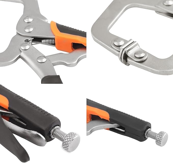 6 Pack 6 Inch C Clamp Locking Pliers,Locking C Clamp With Non-Slip Rubber Grip, Adjustable Nickel Plated C Pliers for Wood Working, Welding, Electrician Maintenance and More, by GENHAKON