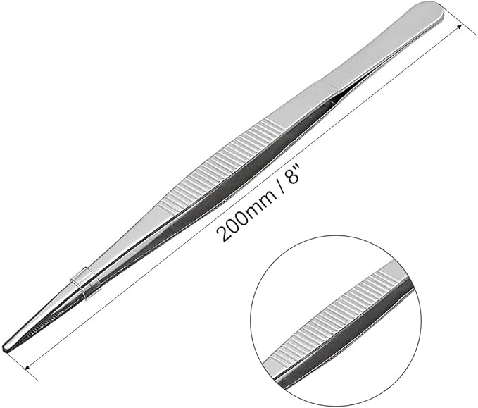 uxcell 4 Pcs 8-Inch Stainless Steel Straight Blunt Tweezers Serrated Tip Daily Garden Tool