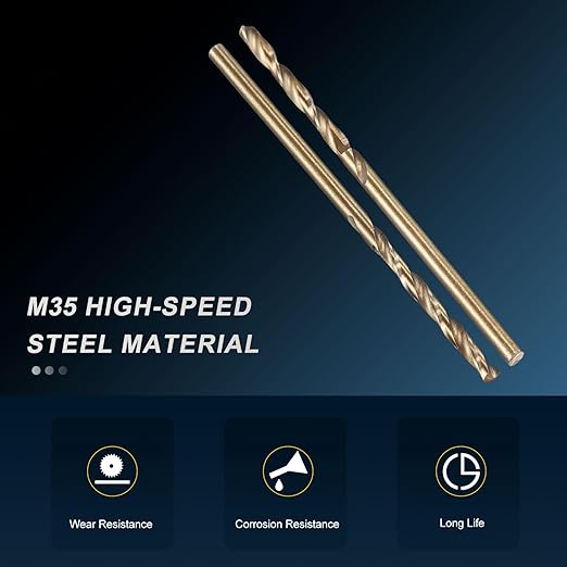 PATIKIL 1.5mm Drill Bit, Jobber Straight Shank M35 Cobalt 5% High-Speed Steel 135째 Gold Finish for Stainless Steel Hard Metal - 12 Pack