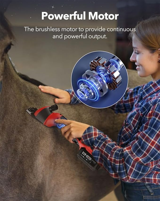 Sheep Shears, 20V Horse Clippers Cordless, 2x4.0Ah Batteries Brushless Clippers, Heavy Duty Electric Shears, Horse Grooming Kit for Thick Coat