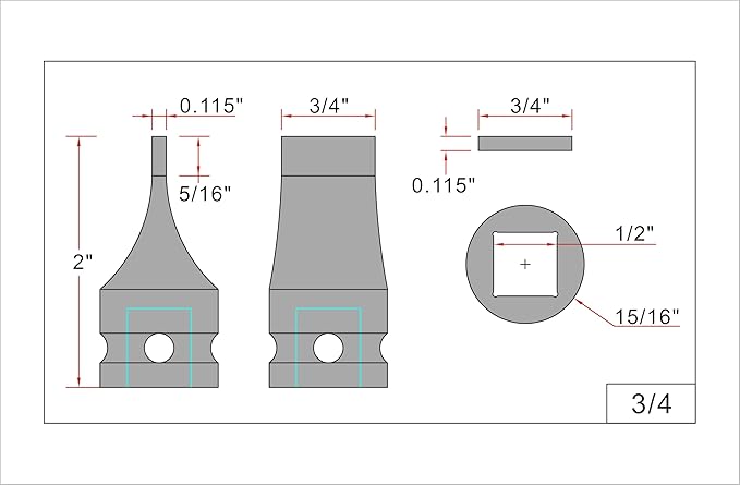 1/2-inch Drive Slotted Screwdriver Bit Socket/Drag Link Socket, 3/4" Width x 0.115" Thickness Tip, Heat-Treated Cr-Mo Alloy Steel