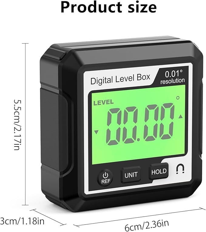 Abizarch Digital Angle Finder Magnetic Angle Gauge LCD Digital Level tool Protractor Inclinometer Level Box Backlit Portable Angle Measurement Tool Battery Operated (black+white) (Black+white)