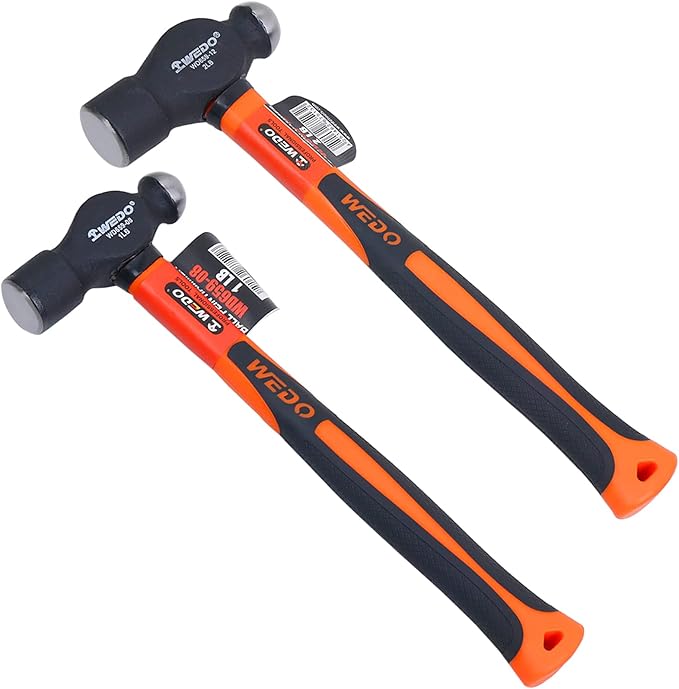 WEDO 2PCS Ball Pein Hammer Set,1lb+1.5lb,Fiberglass Handle,Ball Peen Hammer, High Carbon Steel,Shock Resistant, Non-Slip Handle, Die-forged