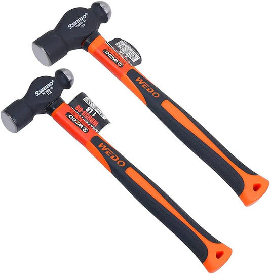 WEDO 2PCS Ball Pein Hammer Set,1lb+1.5lb,Fiberglass Handle,Ball Peen Hammer, High Carbon Steel,Shock Resistant, Non-Slip Handle, Die-forged