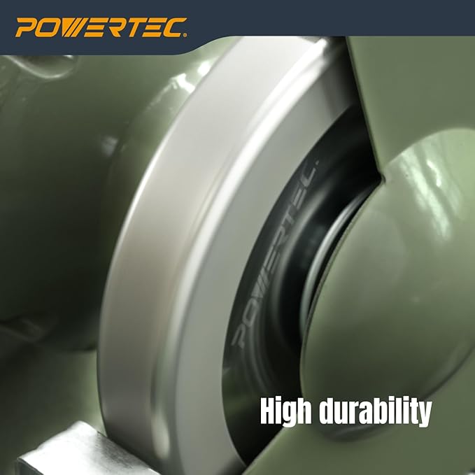 POWERTEC CBN Grinding Wheel 8 Inch 600 Grit, 1-1/4" Wide, 5/8" Arbor ??4-in-1 CBN Sharpening Wheel with 1/4" Radius Edge and Side Face for Bench Grinder (15706)