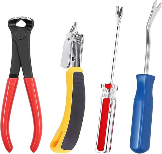 4 Pcs Fors Upholstery Staple Remover Tack Puller Nail Remover Tool Set Nail Puller Plier, Staple Puller, Tack Lifter, Fastener Remover, for Furniture Floor Wall Wooden Case Car Photo Frame