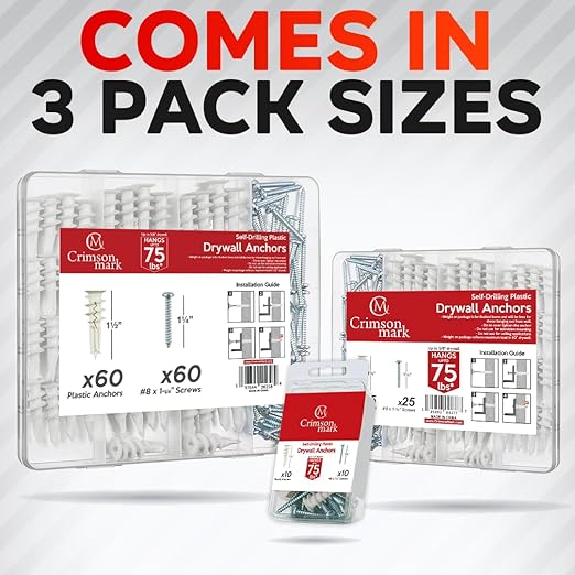 120Pcs #8 Self Drilling Drywall Anchors and Screws kit #8 x 1-1/4?? Superb Wall Anchors for Drywall, Holds Upto 75lbs ??No Drill Hole Required with These Dry Wall Screws and Anchors
