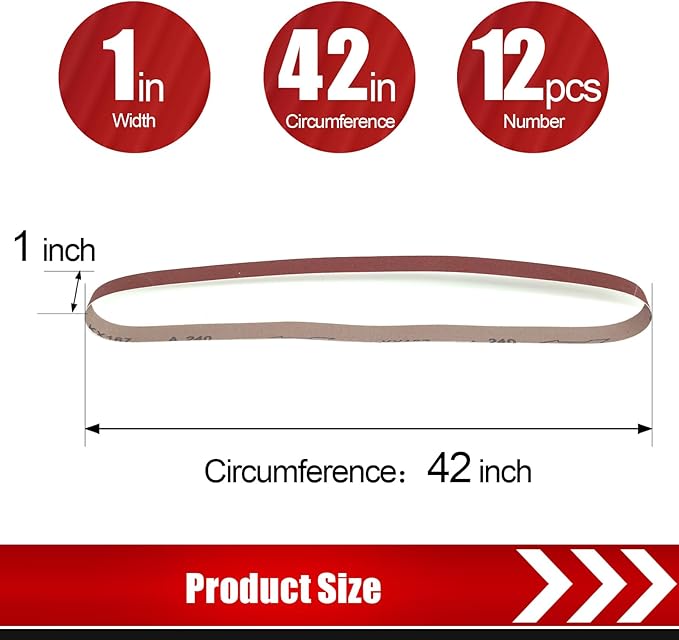 1 x 42 Inch Belt Sander Sanding Belt, 12 Pack Belt Sander Paper 80/120/150 Grits Assortment Aluminum Oxide Sanding Belts for Belt Sander Knife Sharpening Wood Metal Polishing