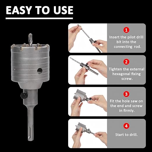 6PCS Concrete Hole Saw Kit,Masonry Hole Saw with SDS Plus & Max Shank for Masonry Brick Cement Stone Wall Drilling Core bit Set 40/65/80/100/125mm