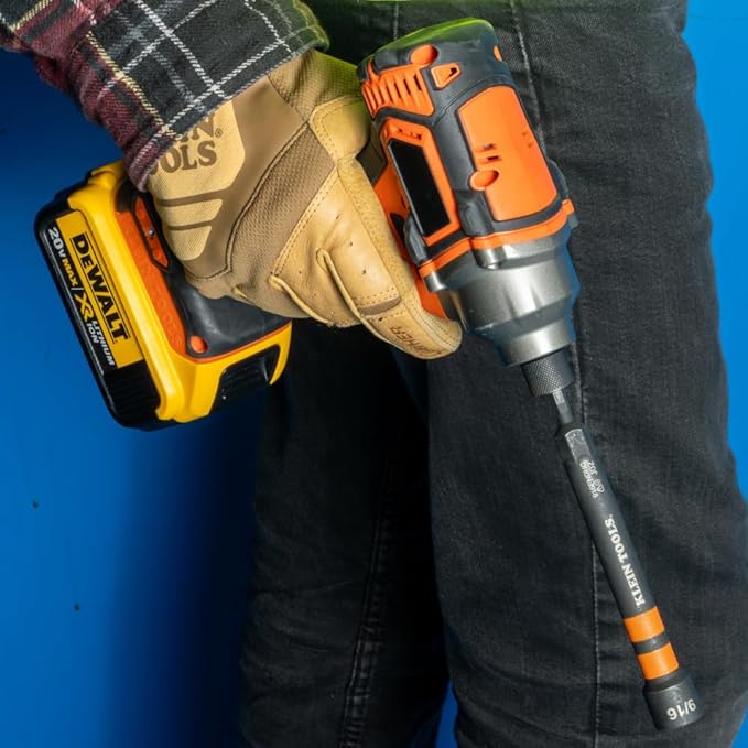 Klein Tools 32950 Ratcheting Impact Rated Hollow Power Nut Driver Set with Handle, Magnetic, Color Coded, 6 SAE Hex Sizes and Handle Included