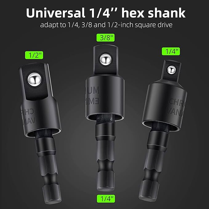 Right Angle Drill Adaptor,4-in-1 Impact Drill Bit Extension,360째 Rotatable 1/4 3/8 1/2" Impact Grade Socket Adapter Set,105 Degree Angle Screwdriver Drill Bit for Household Workplace Industry