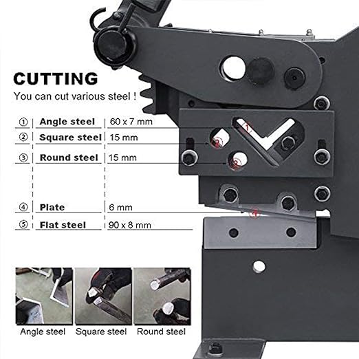 KAKA INDUSTRIAL Manual Ironworker, 0.31" Punch and Shear Machine, Cuts 0.87" Round Steel, 3.54" Flat Bar, 2.36" Angle Iron, Metal Fabrication Machine for Plates/Bars/Sections PBS-9