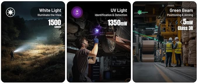 Nitecore EDC17 3-in-1 Flashlight – 1500 Lumens Powerful LED, UV Inspection Light & Green Beam, Slim Stainless Steel Flat Body, USB-C Rechargeable, Waterproof EDC for Work & Outdoor Use, with NSticker