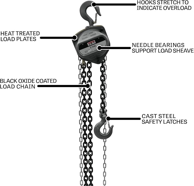 JET 2-Ton Hand Chain Hoist, 15' Lift (Model S90-200-15)