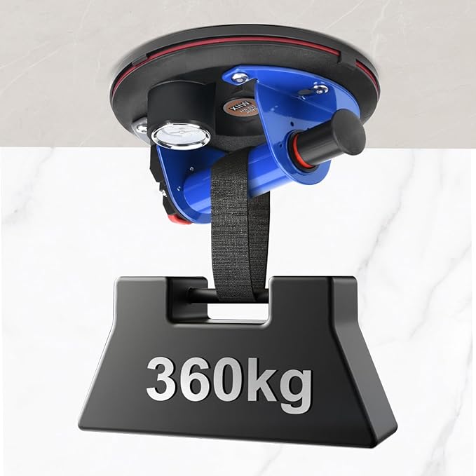 8'' Glass Suction Cups to Lift Large Glass, 2 Pack with Metal Handle, 794 lbs Load Capacity, Vacuum Suction Cup Lifter with Pressure Gauge for Tiles, Windshield