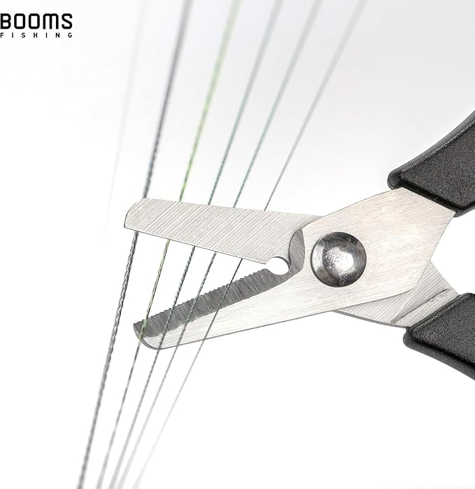 Booms Fishing Fishing Scissors for Braided Line, Fishing Line Cutter Saltwater and Freshwater, Fishing Serrated Shears with Retractor, S01