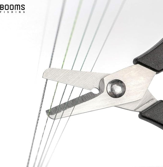 Booms Fishing Fishing Scissors for Braided Line, Fishing Line Cutter Saltwater and Freshwater, Fishing Serrated Shears with Retractor, S01