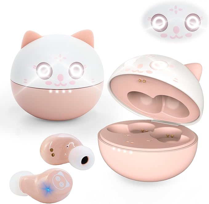 Bluetooth headphones, Bluetooth 5.3 Headphones HiFi Stereo, True Wireless Earbuds, LED Digital Display Wireless Earpods, Ear Buds with Microphone, IPX5 Waterproof Earbuds for School/Sport(Pink Cat)