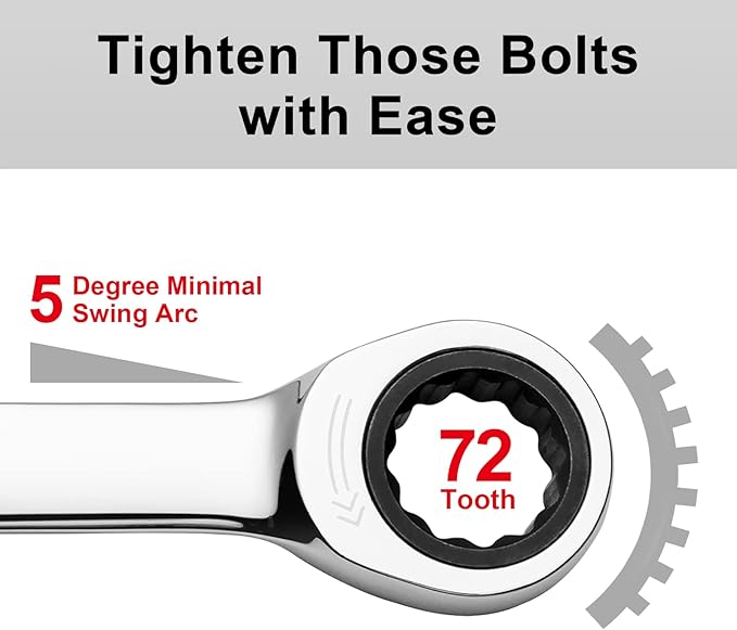 Jetech 11mm Ratcheting Combination Wrench, Industrial Grade Gear Spanner with 12-Point 72-Tooth Ratchet, Forged and Heat-Treated Cr-V Steel, Metric