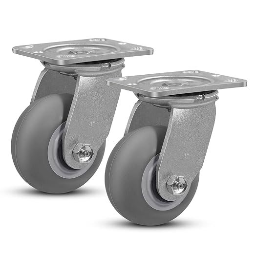 4"x 2" Heavy Duty Caster, Thermoplastic Rubber Casters(Crown Tread)- 350 Lbs Per Casters, Plate Caster for Furniture Platform Trucks Workbench(2 Pack Swivel)