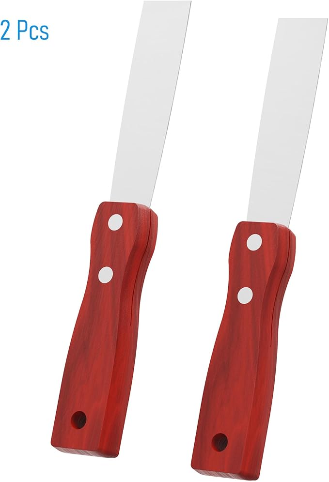Putty Knife, 2PCS 1 Inch Stainless Steel Scraper Tool, Wooden Handle Metal Spackle Knives for Drywall, Decals, Wall Paper, Floor Tile, Patching, Painting, Taping, Scraping Coating