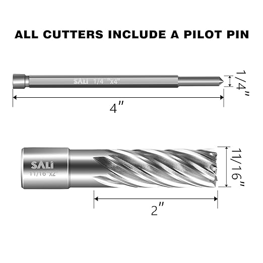 SALI Annular Cutter Diameter 11/16 Inch with Weldon Shank 3/4" (with 2 Flats) Cutting Depth 2" Mag Drill Bit for Magnetic Drill Press HSS Fully Ground Drill with One 1/4"*4" Pilot Pin